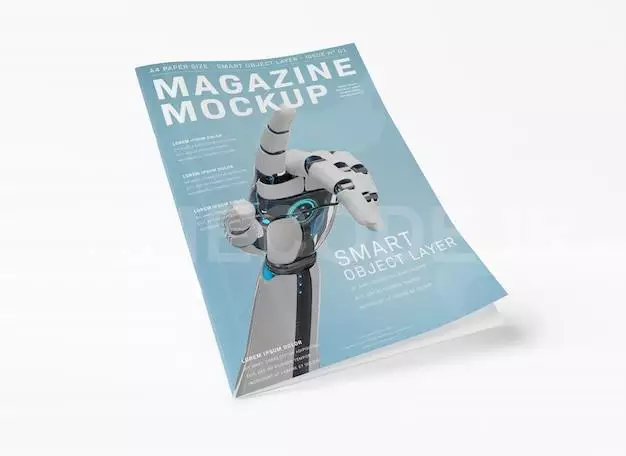 Floating Magazine Cover On White Mockup