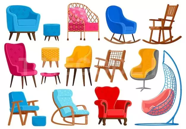 Cartoon Armchairs. Modern Comfortable Furniture, Apartment Interior Or Office Armchairs Illustration Set