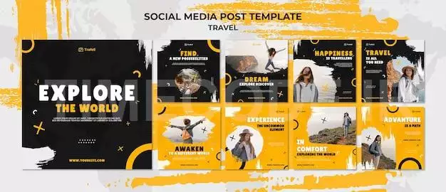 Traveling Social Media Posts Set