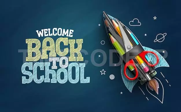 Back To School Vector Background Design Welcome Back To School Doodle Text With Rocket Launch