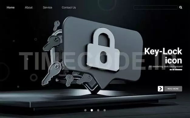 Metallic Glossy Lock And Key Symbol On Dark Background 3d Rendering