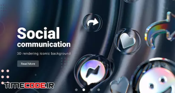 Social Media Icon Inside Bubble Glass Shapes On Colorful Abstract Dark Background 3d Render
