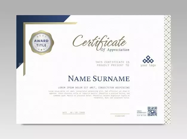 Modern Design Certificate Template With Simple Elegant And Luxurious In Horizontal A4 Size