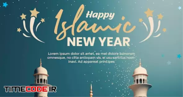 Happy Islamic New Year Social Media Post 3d Luxury Mosque Blue Background