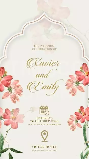 Islamic Digital Wedding Invitation With Vintage Orage Flowers