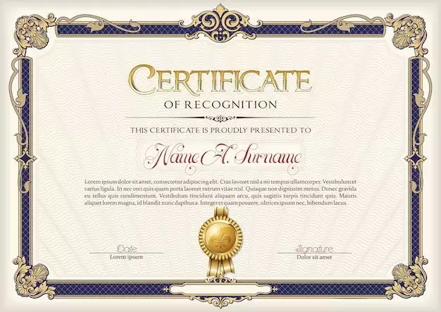Certificate Of Recognition Vintage Frame.