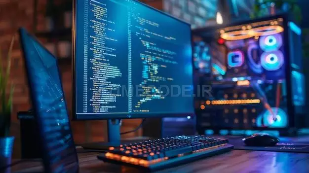 دانلود عکس مانیتور کامپیوتر با زمینه کد نویسی