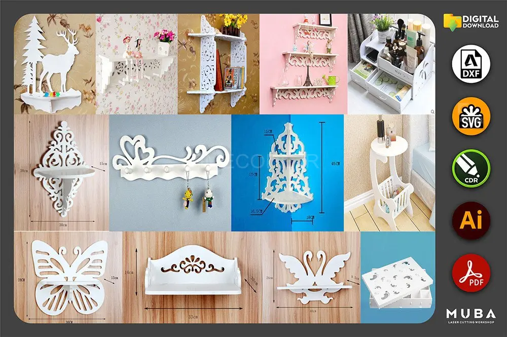 65 فایل DXF برای طرح لیزر قفسه های چوبی