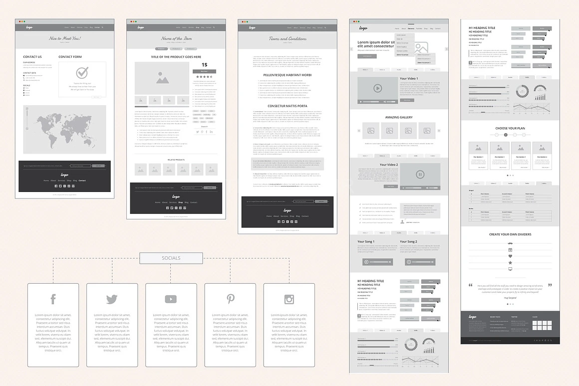 موکاپ وب سایت و سایت مپ Wireframe And Sitemap Creator | Creative Market ...