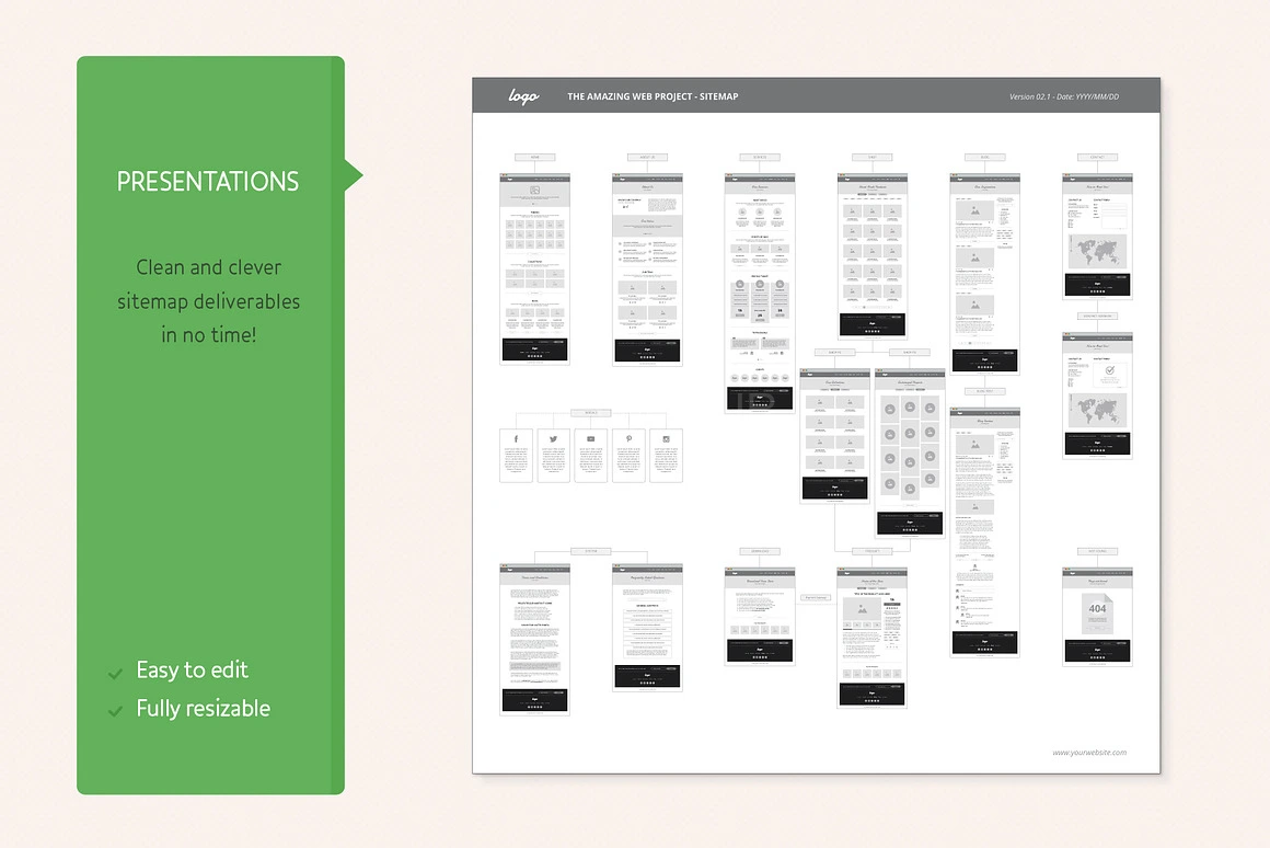 موکاپ وب سایت و سایت مپ Wireframe And Sitemap Creator | Creative Market ...