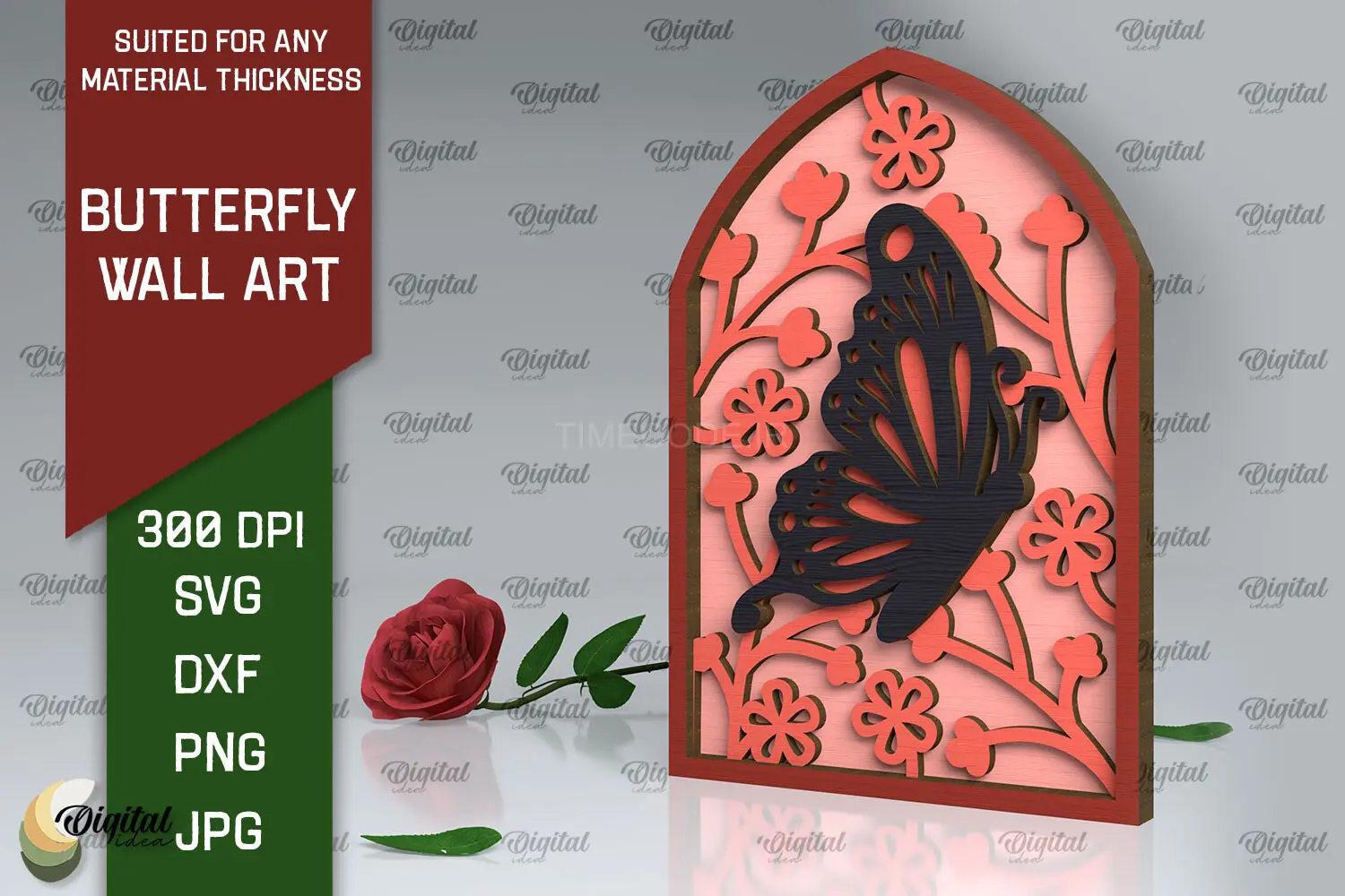 طرح لیزر قاب دکوری چوبی پروانه