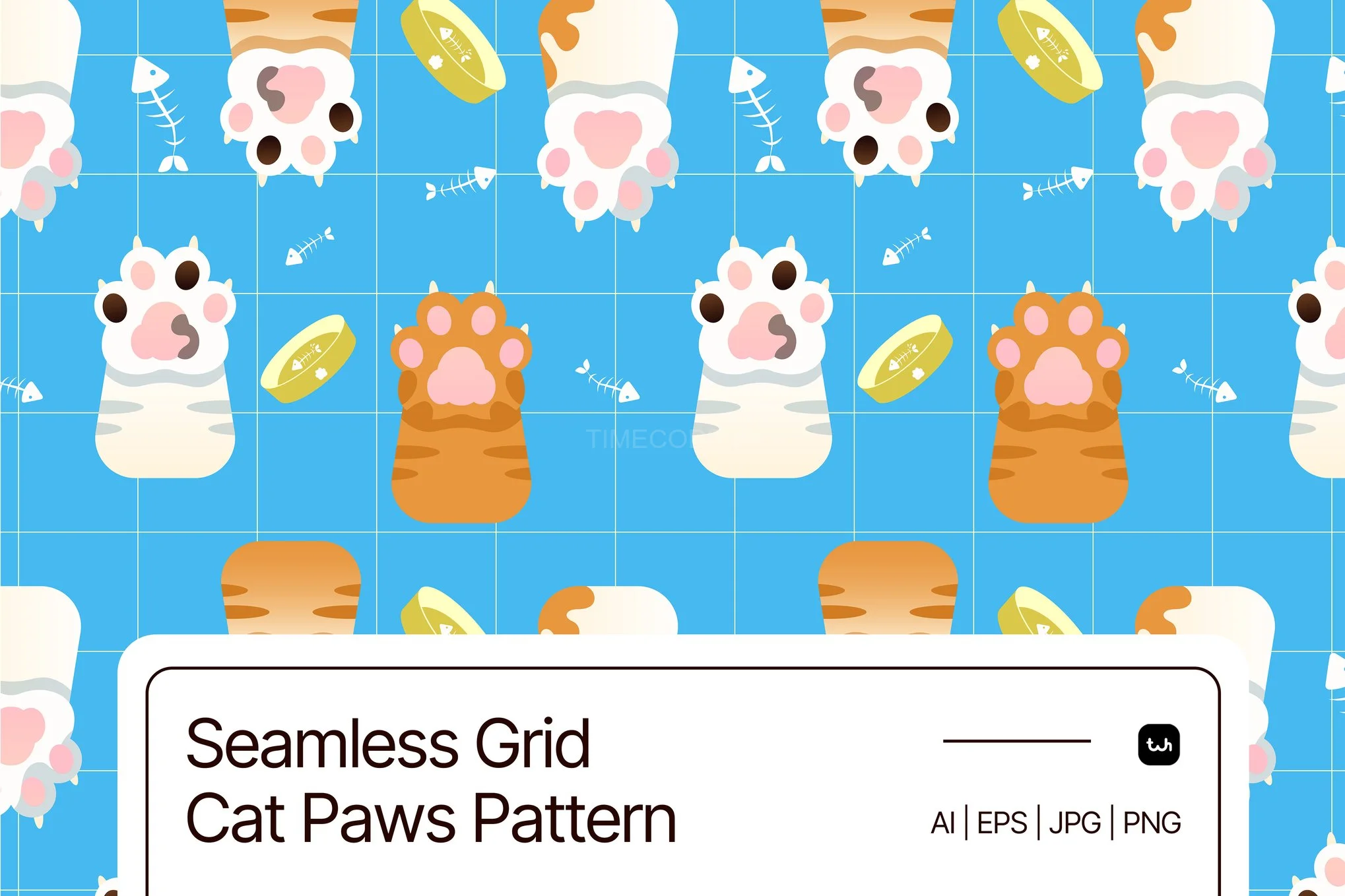 پترن طرح پنجه گربه Seamless Grid Cat Paws Pattern | 001 – تایم کد