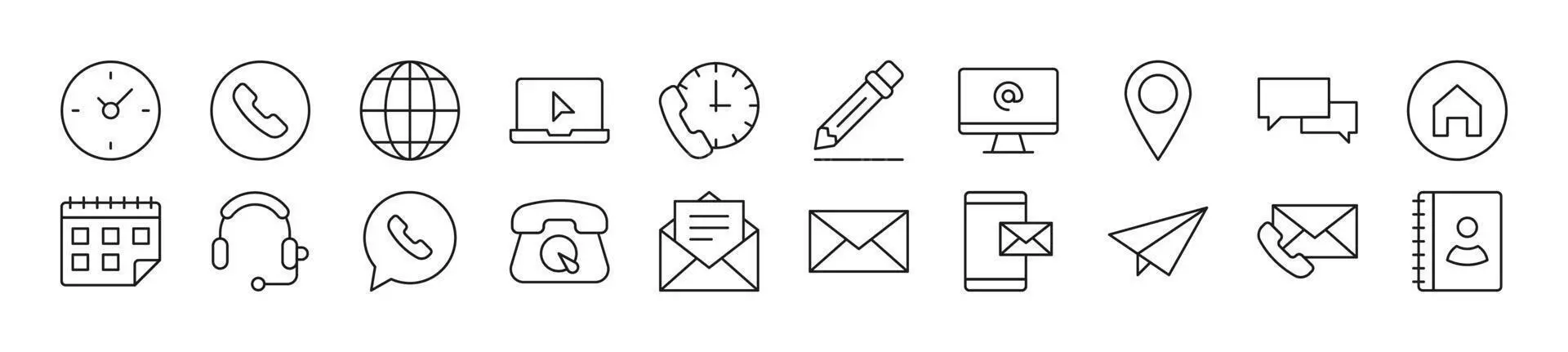مجموعه آیکون خطی نازک تماس با ما Set Of Thin Line Icons Of Contact Us ...