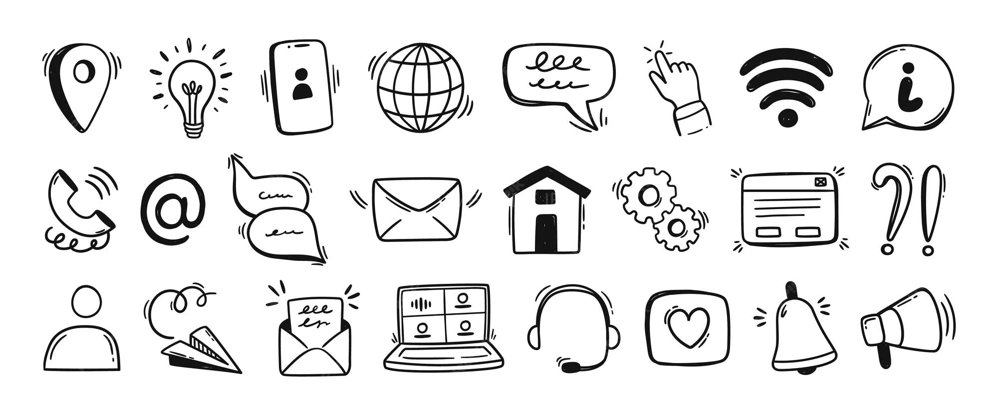 مجموعه آیکون تماس با ما Contact Doodle Icons Communication And Support ...