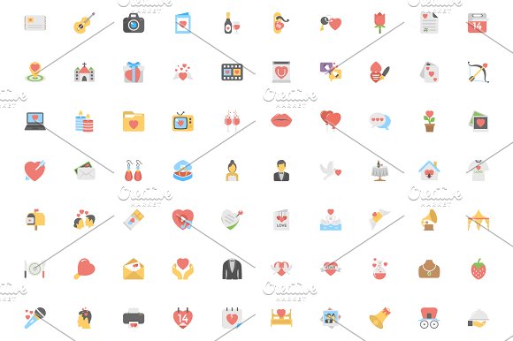 160 Love and Romance Flat Icons