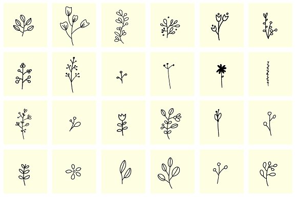 100 Hand Drawn Floral Elements