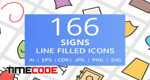 166 Signs Filled Line Icons