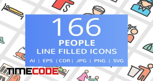 166 People Filled Line Icons