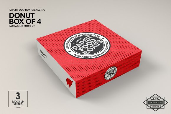 Box of Four Donut Pastry Box Mockup