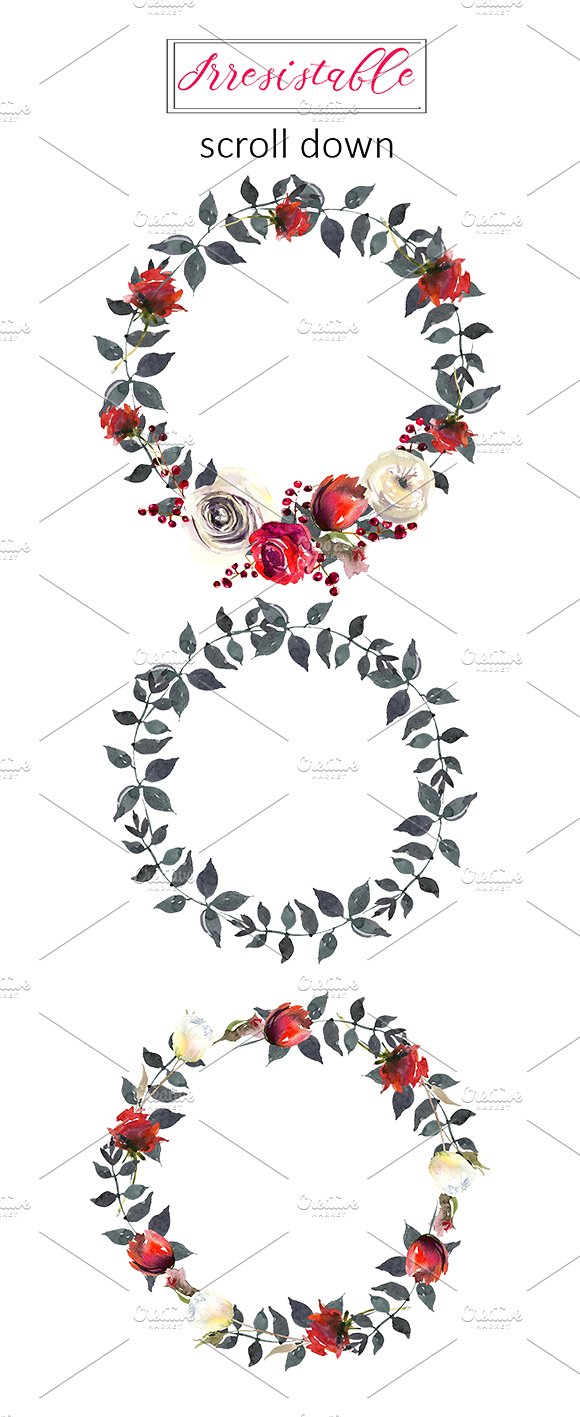 Red Roses Watercolor Clipart Set