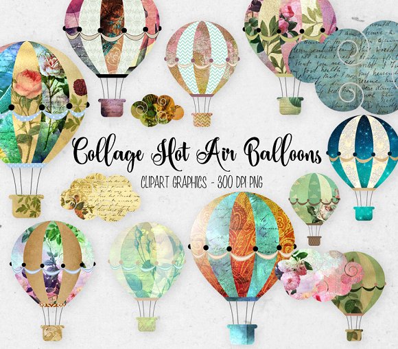 Collage Hot Air Balloon Clipart