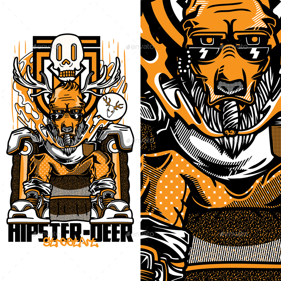  Hipster-Deer T-Shirt Design 
