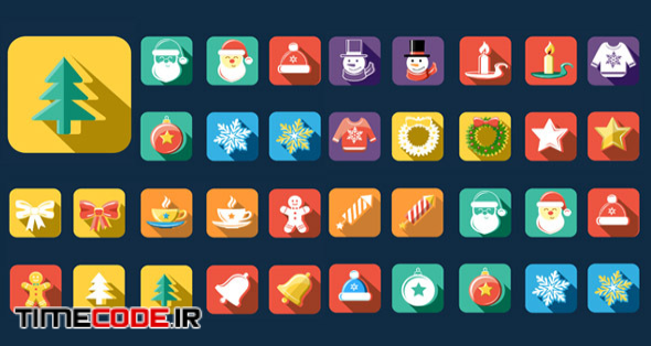 Flat Style Animated Christmas And New Year Icons 