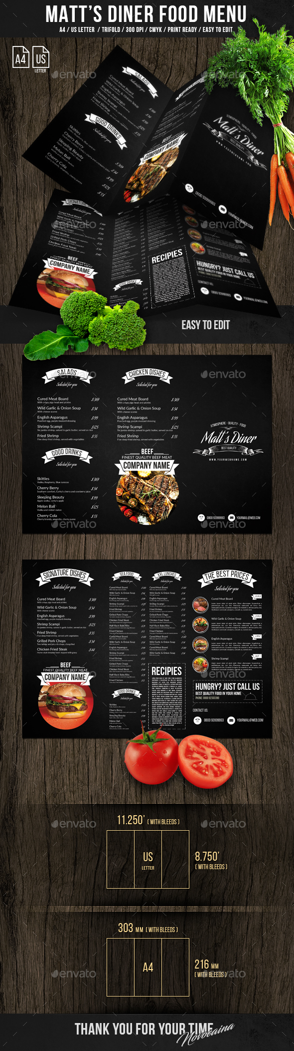  Matt's Diner Trifold A4 and US Letter Menu 
