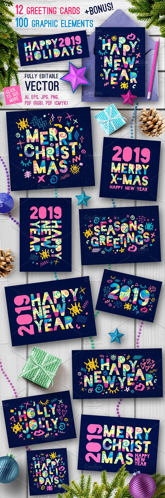 2019 New Year Christmas Blue Bundle
