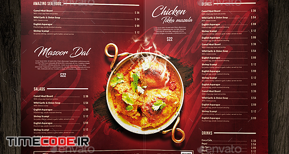  Curry Indian Food Menu - A4 and US Letter Bi-Fold 