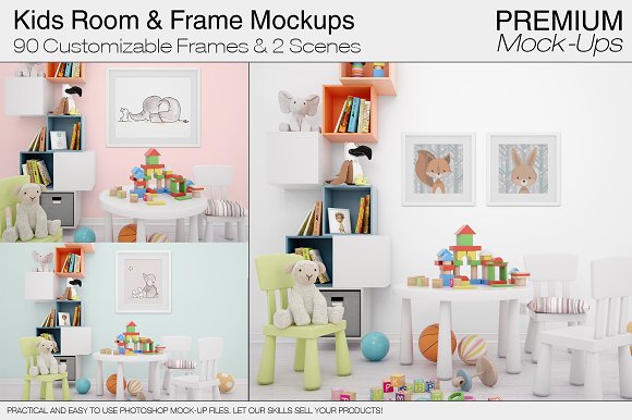 دانلود موکاپ کاغذ دیواری اتاق کودک Kids Room & Frame ...