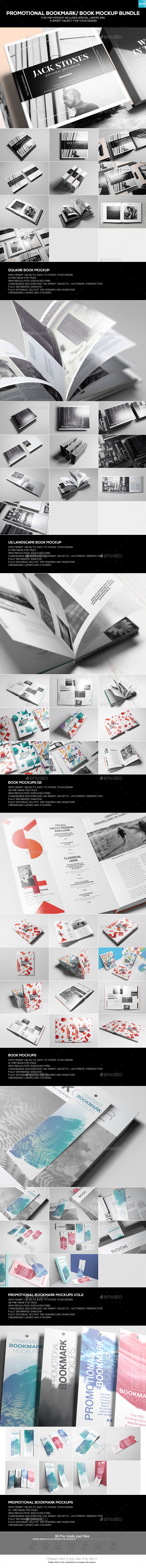 Download دانلود موکاپ کتاب Promotional Bookmark/ Book Mockup Bundle ...