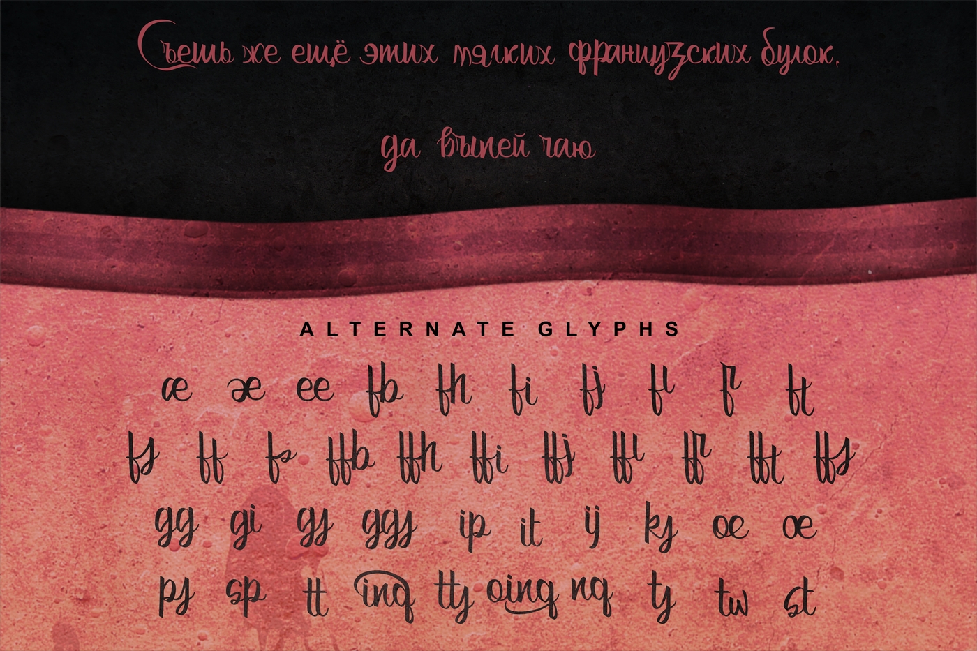 Bertha - script with English and Russian letters and ligatures. 