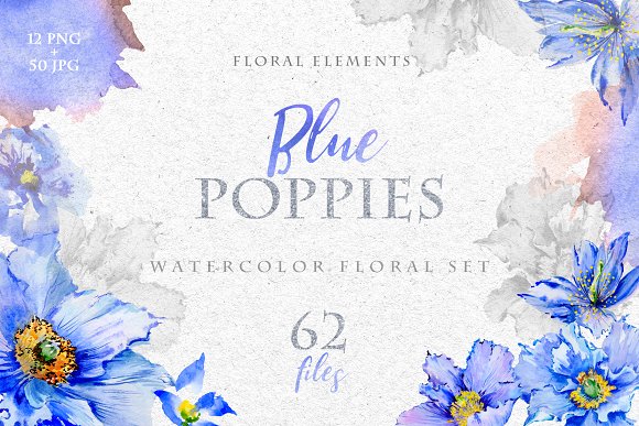 Blue Poppies Watercolor png