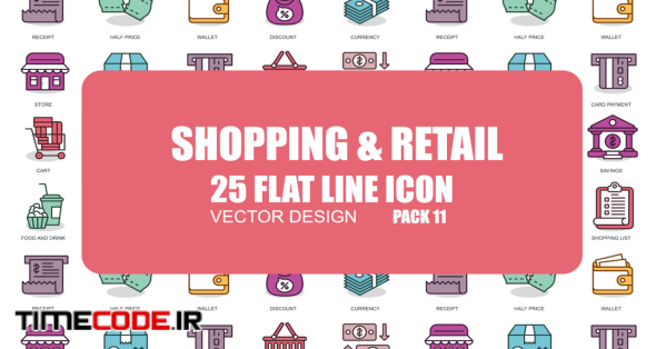 Shopping & Retail - 25 Flat Line Icons