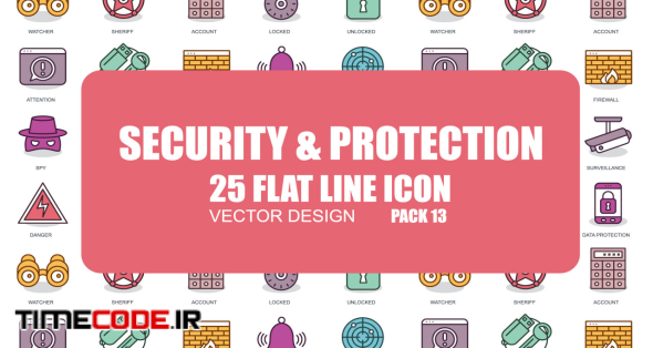 Security & Protection - 25 Flat Line Icons