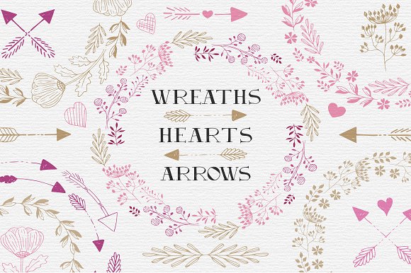 Wreaths, Hearts, Arrows - EPS & PNG