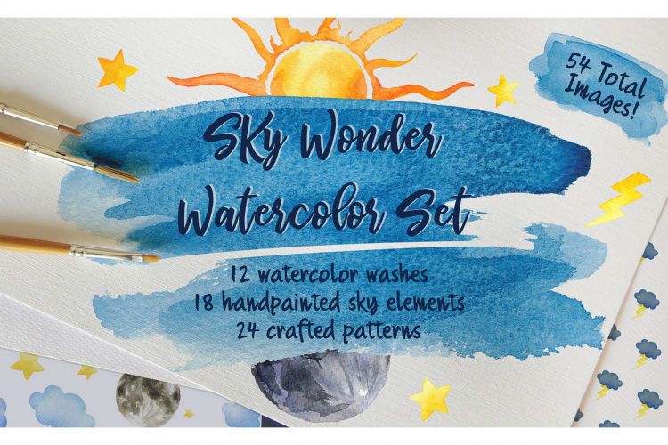 Sky Wonder Watercolor Clip Art Set Patterns Backgrounds