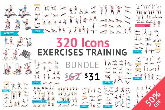 Fitness Aerobic and Exercises Icons.