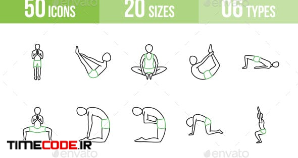 Yoga Poses Line Green & Black Icons