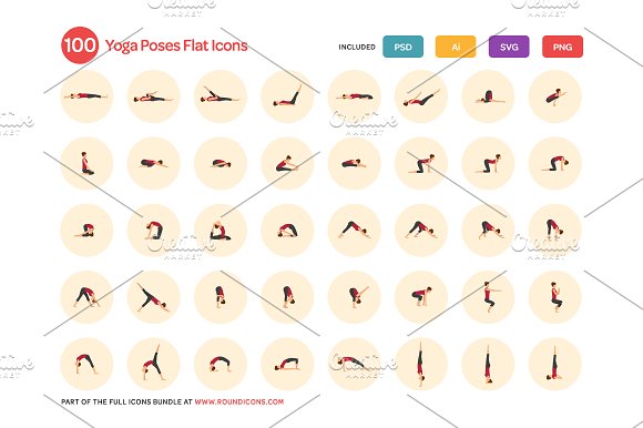 Yoga Poses Flat Icons Set