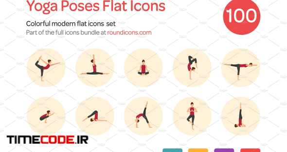 Yoga Poses Flat Icons Set