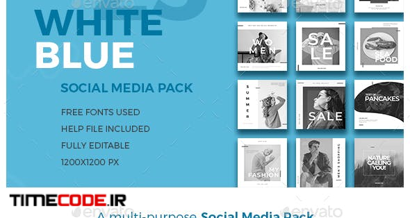 25 Instagram Blue & White Banners - Multi-purpose Social Media Pack