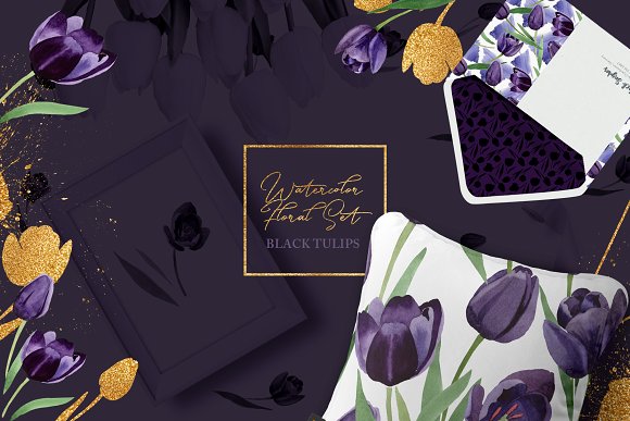 Wonderful Black Tulips PNG Set