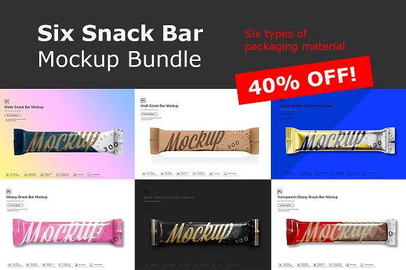 Six Snack Bar Mockup Bundle 40% OFF!
