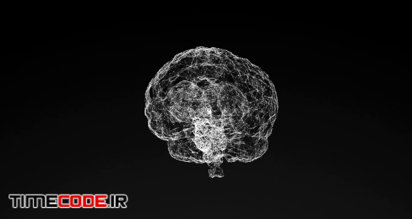 3D model of human brain, abstract geometric composition from chaotic slow moving dots, lines and triangles are placed in the object, 4K seamless loop abstract animation on black background