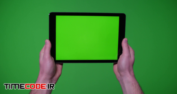Hand Gesture Pack Holding Up Ipad Smart Device On Green Screen
