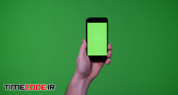 Hand Gesture Pack Holding Up Smart Phone Device On Green Screen