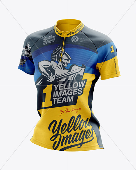 Women’s Cross Country Jersey mockup (Half Side View) in Apparel Mockups on Yellow Images Object Mockups
