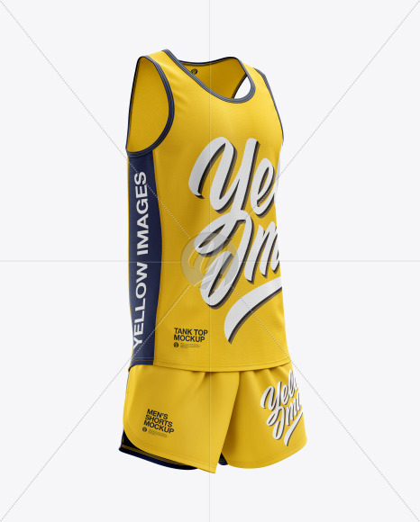 Men’s Running Kit mockup (Right Half Side View) in Apparel Mockups on Yellow Images Object Mockups